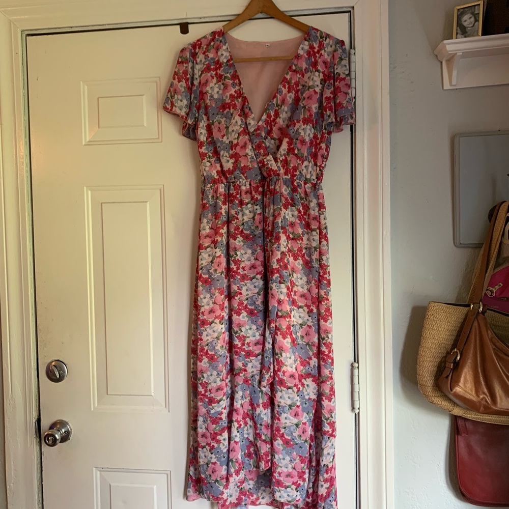 Floral Pink and Gray Women's Dress